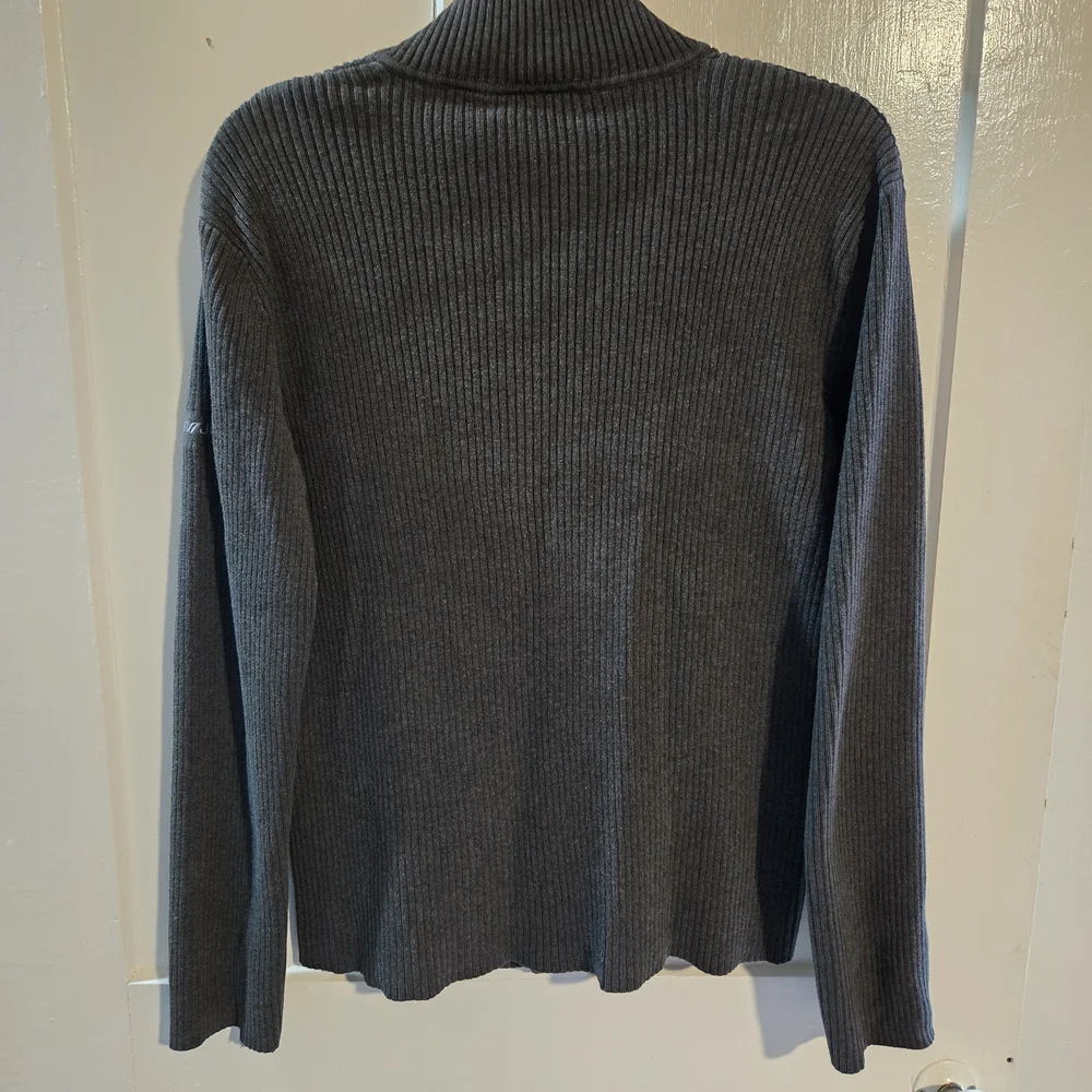 DKNY Gray Ribbed Zip-Up Sweater Cardigan Size Large Retro, 100% Cotton, Y2K Cute
